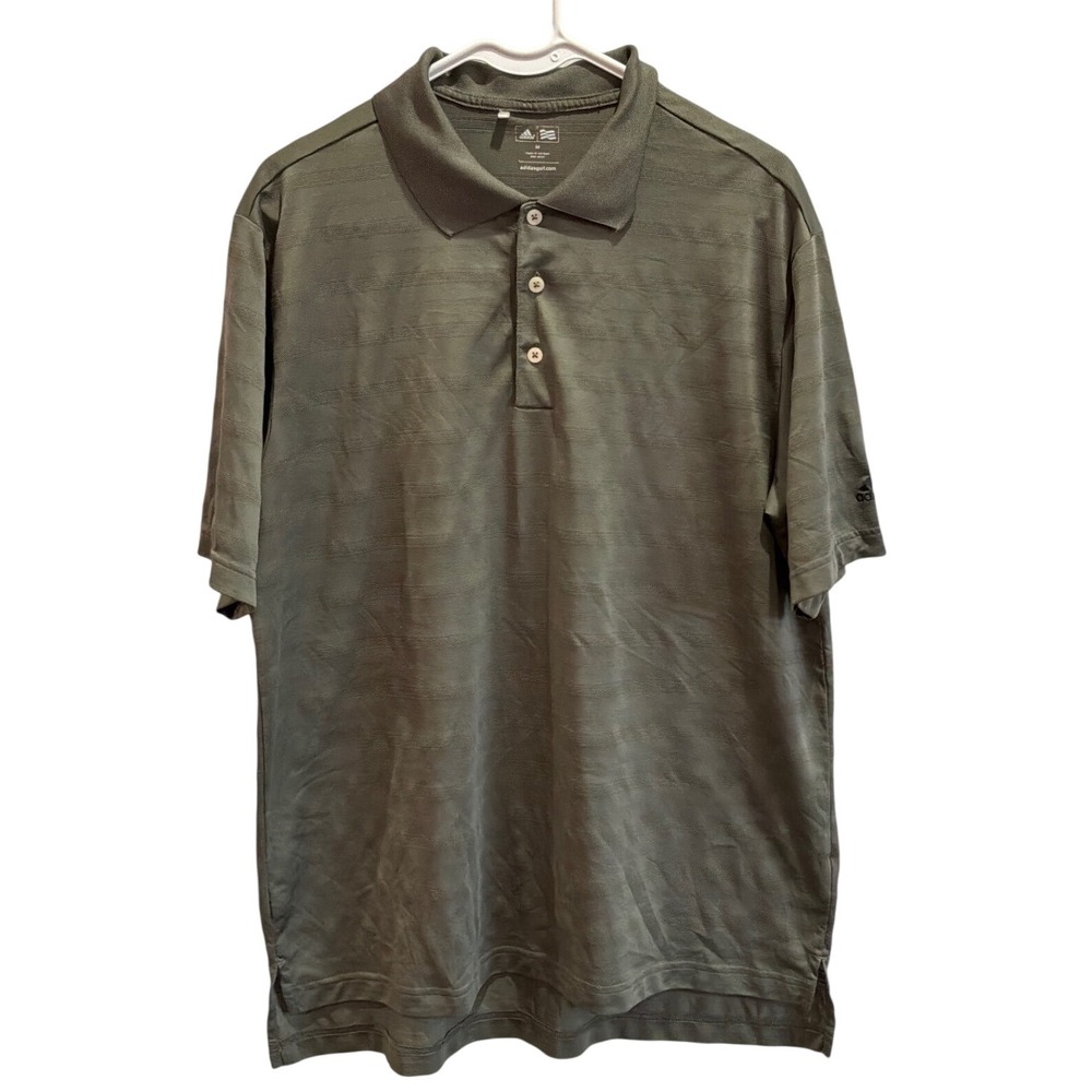 Adidas Golf Mens Medium Olive Green Shadow Stripe Short Sleeve Polo Shirt